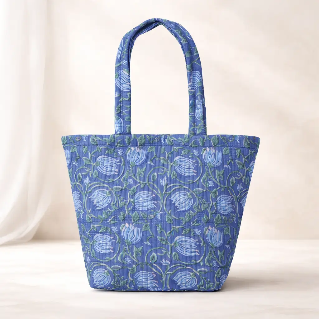 Senora-blue-Jaipuri-print-quilted-cotton-tote-bag