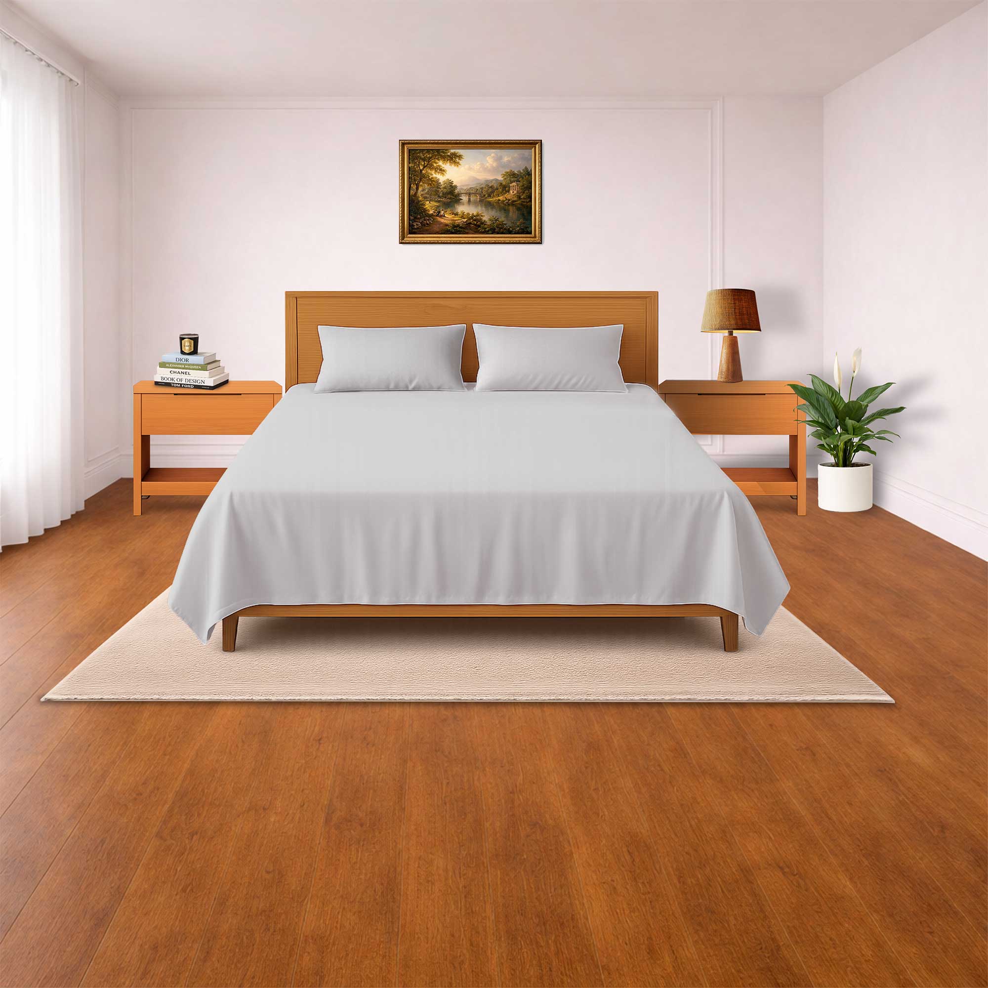 Senora 300 TC cotton satin bedsheet set silver grey Senora 300 TC cotton satin bedsheet set silver grey