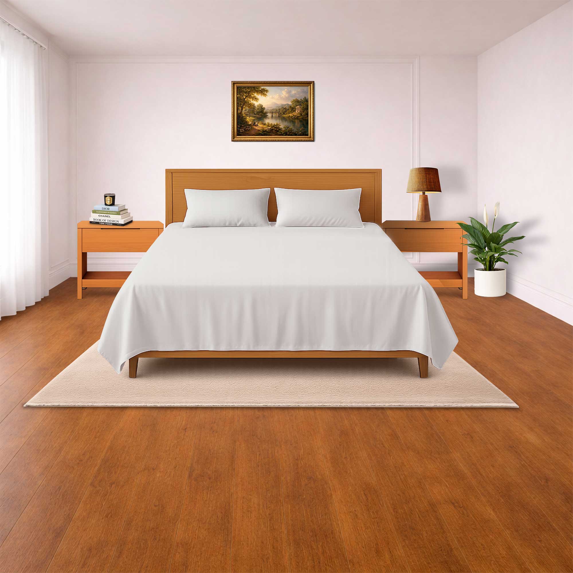 Cream cotton king size bedsheet set with pillow covers