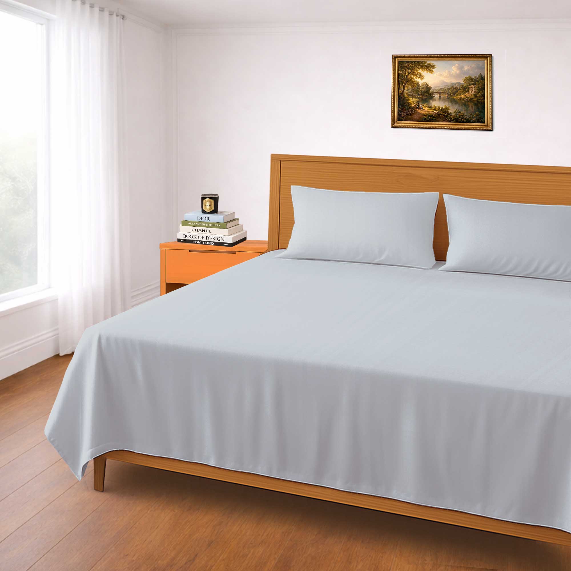 Senora 300 TC cotton satin bedsheet set slate blue Senora 300 TC cotton satin bedsheet set slate blue