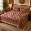 SENORA Maroon Cotton Block Print Bedsheet