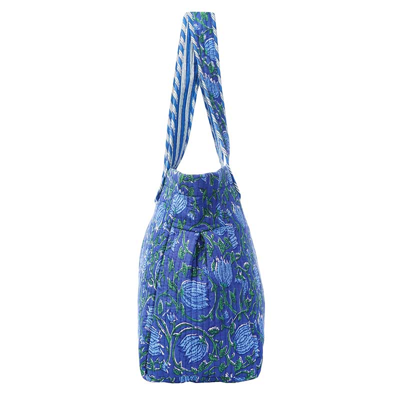 Senora-blue-wide-quilted-cotton-tote-handbag Senora-blue-wide-quilted-cotton-tote-handbag