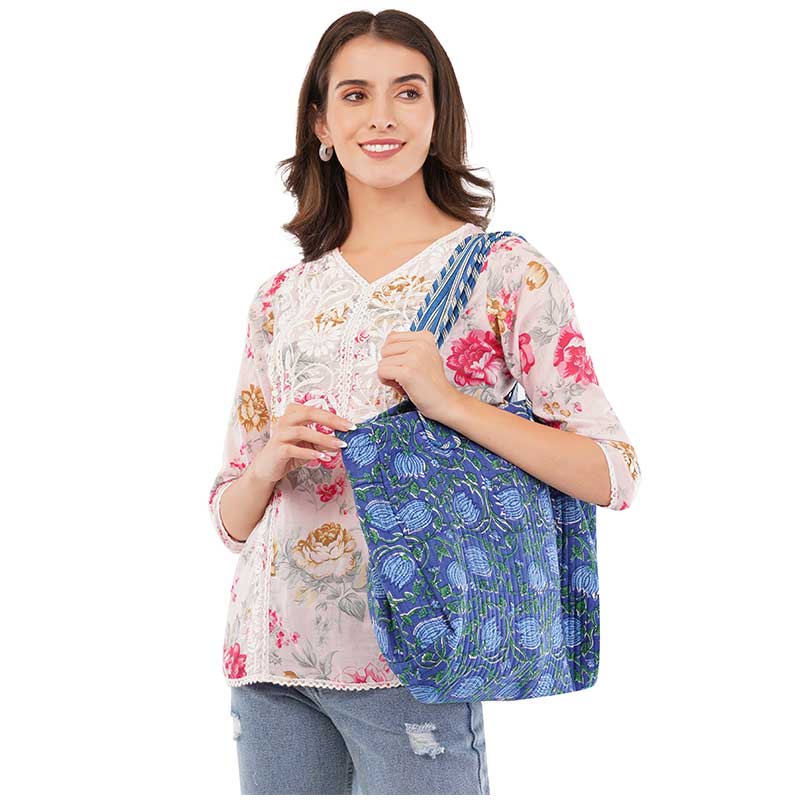 Senora-blue-quilted-cotton-large-tote-handbag Senora-blue-quilted-cotton-large-tote-handbag