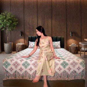SENORA 180 TC Cotton King Size Bedsheet – Pink with Green & Maroon Print