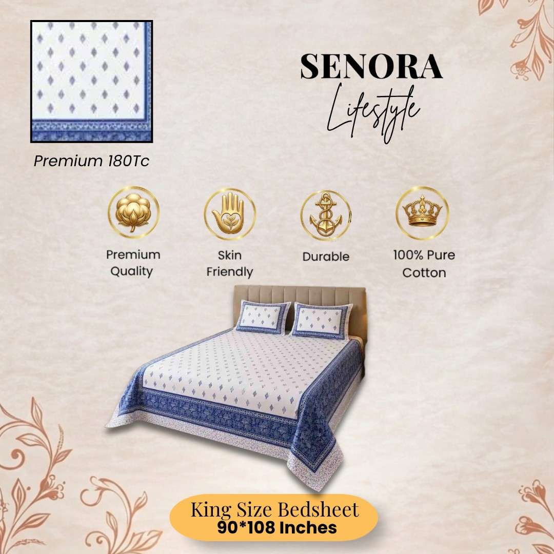 Peach White Floral King Size 180 TC Cotton Bedsheet by SENORA