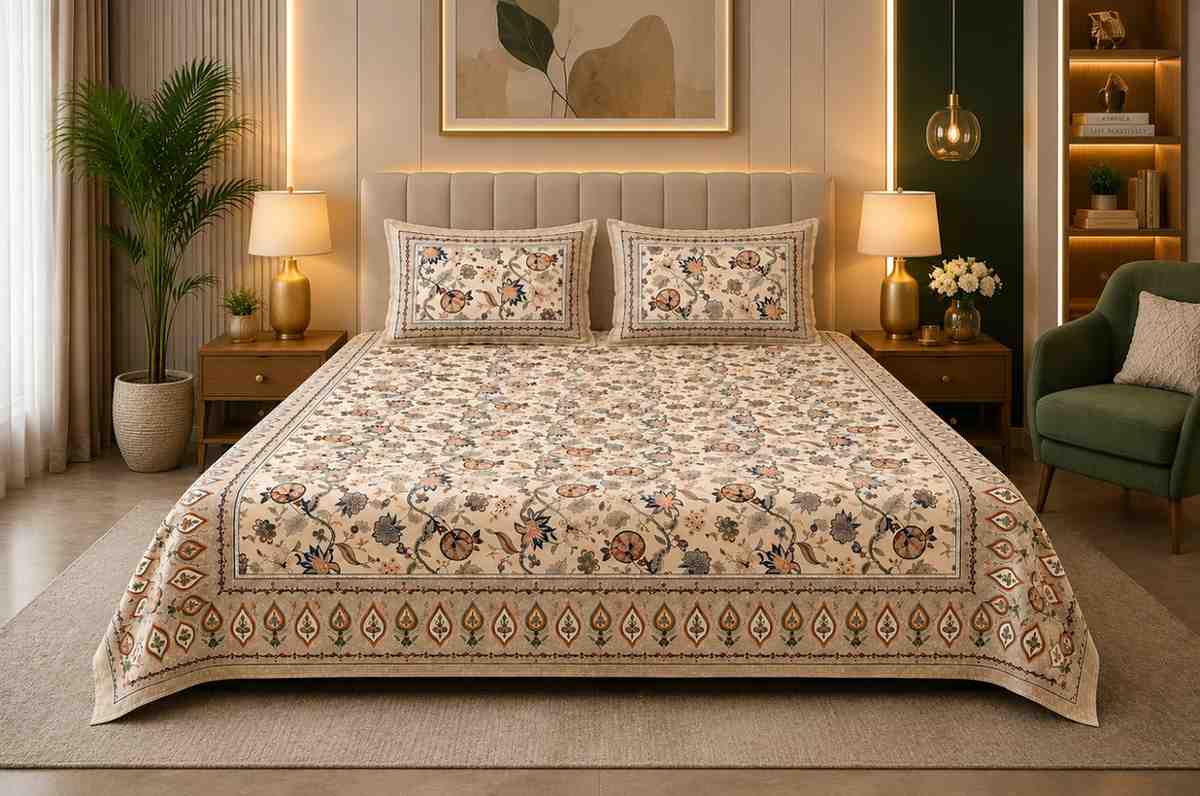 Premium 180 TC King Size Cotton Bedsheet with Earthy Floral Print