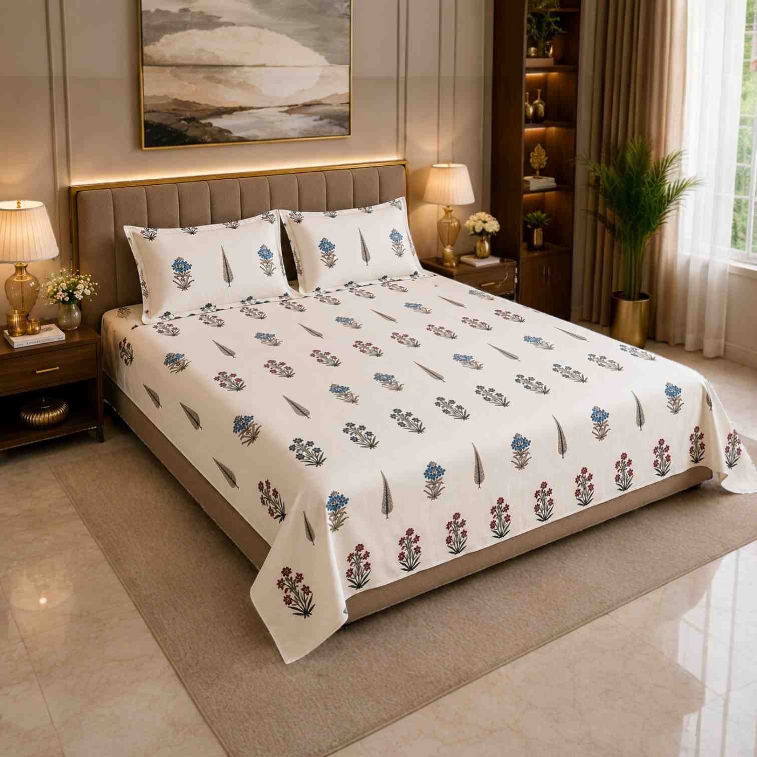 Premium Floral Print King Size Cotton Bedsheet 180 TC SENORA