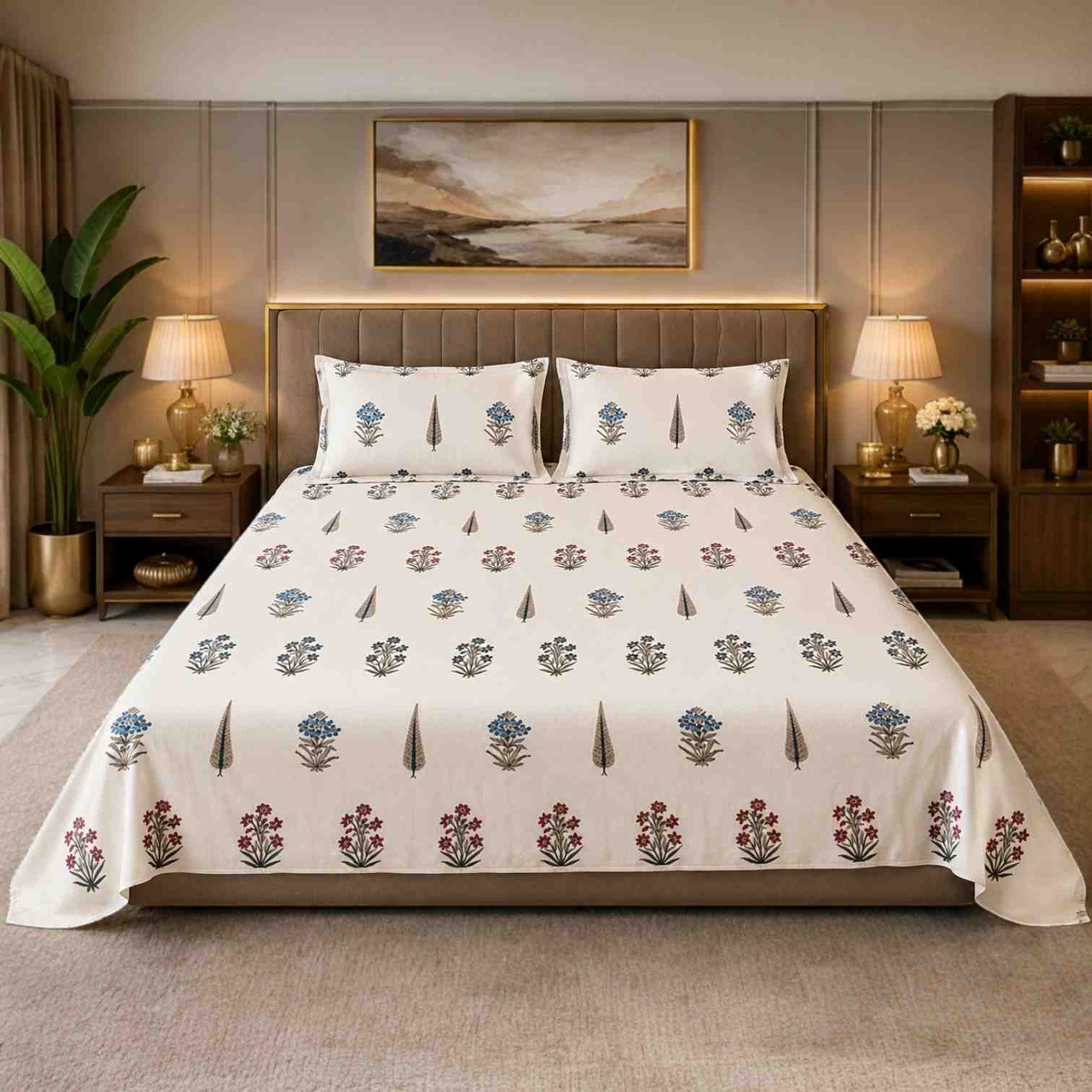 SENORA King Size 180 TC Cotton Floral Bedsheet with 2 Matching Pillow Covers