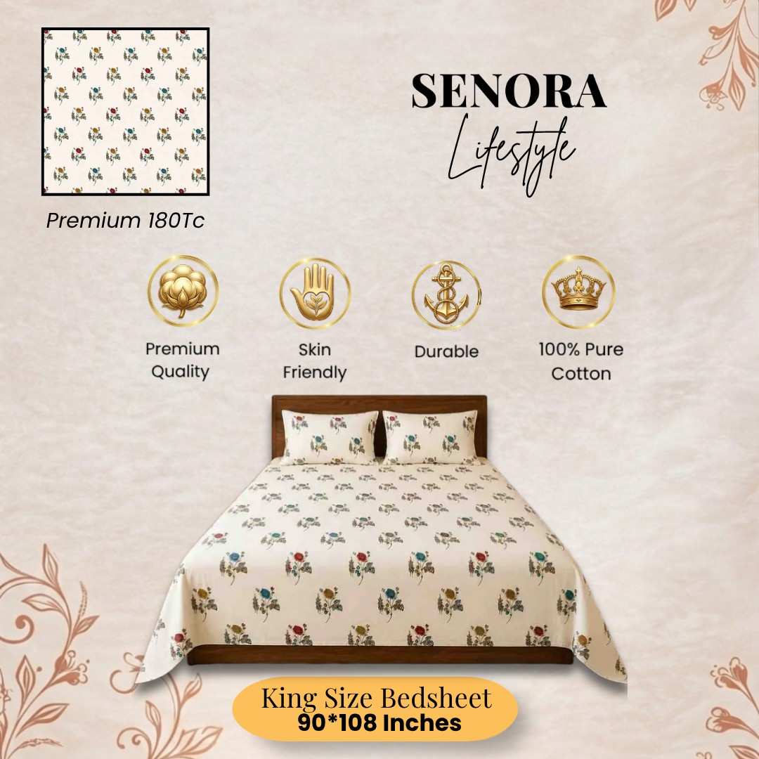 SENORA King Size Cotton Bedsheet with Matching Pillow Covers