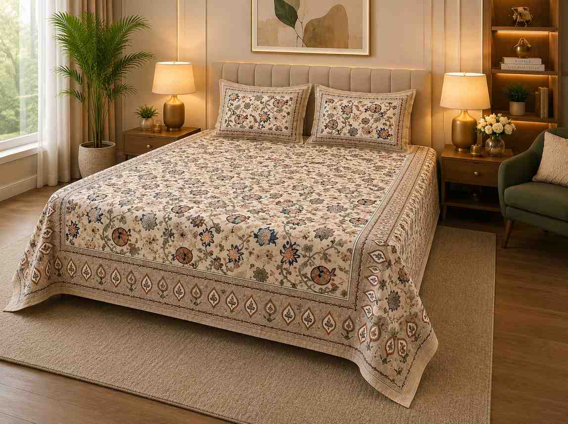SENORA Lifestyle Earthy Floral Cotton King Size Bedsheet