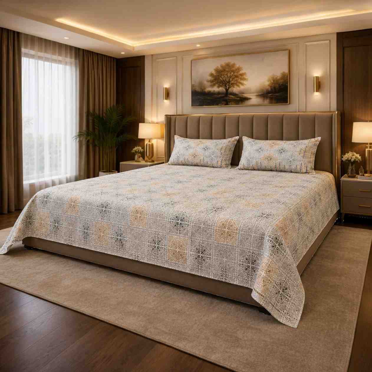 SENORA Lifestyle King Size Cotton Ornamental Print Bedsheet with 2 Pillow Covers