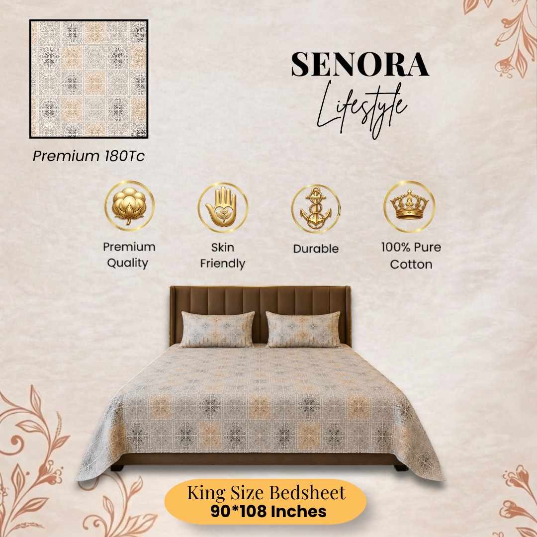 SENORA Premium Cotton King Size Bedsheet with Elegant Ornamental Pattern