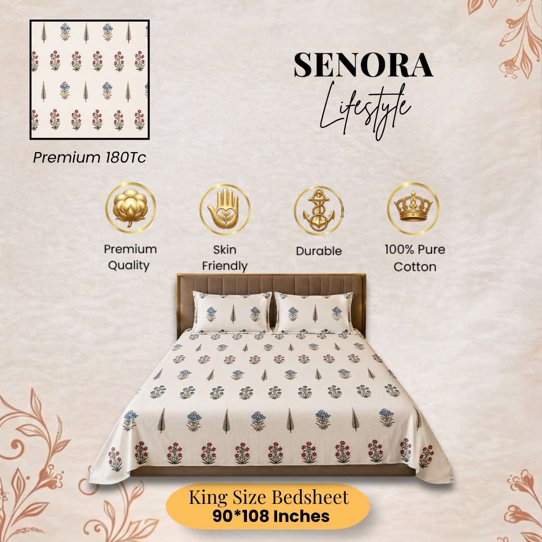SENORA Premium King Size Cotton Bedsheet Featuring Beautiful Floral Design