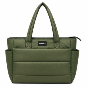 SENORA Olive Green Padded Tote Bag for Women – Lightweight Quilted Shoulder Handbag
