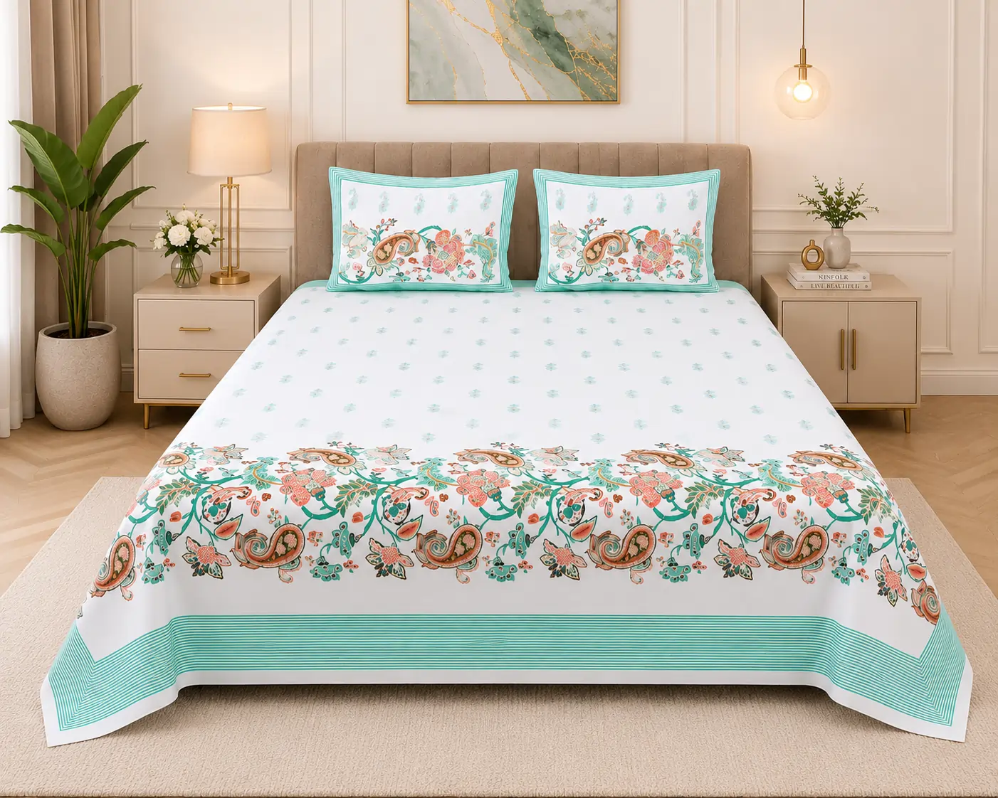 Floral Cotton King Size Bedsheet with Pillow Covers | Senora lifestyle
