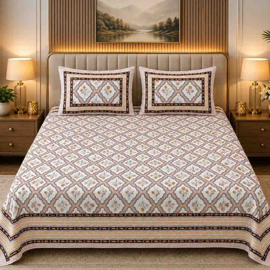 SENORA Lifestyle Beige White Floral Super King Bedsheet