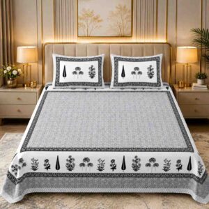 SENORA Lifestyle Black & White Printed Cotton Super King Bedsheet 108 × 108 Inches with 2 Pillow Covers