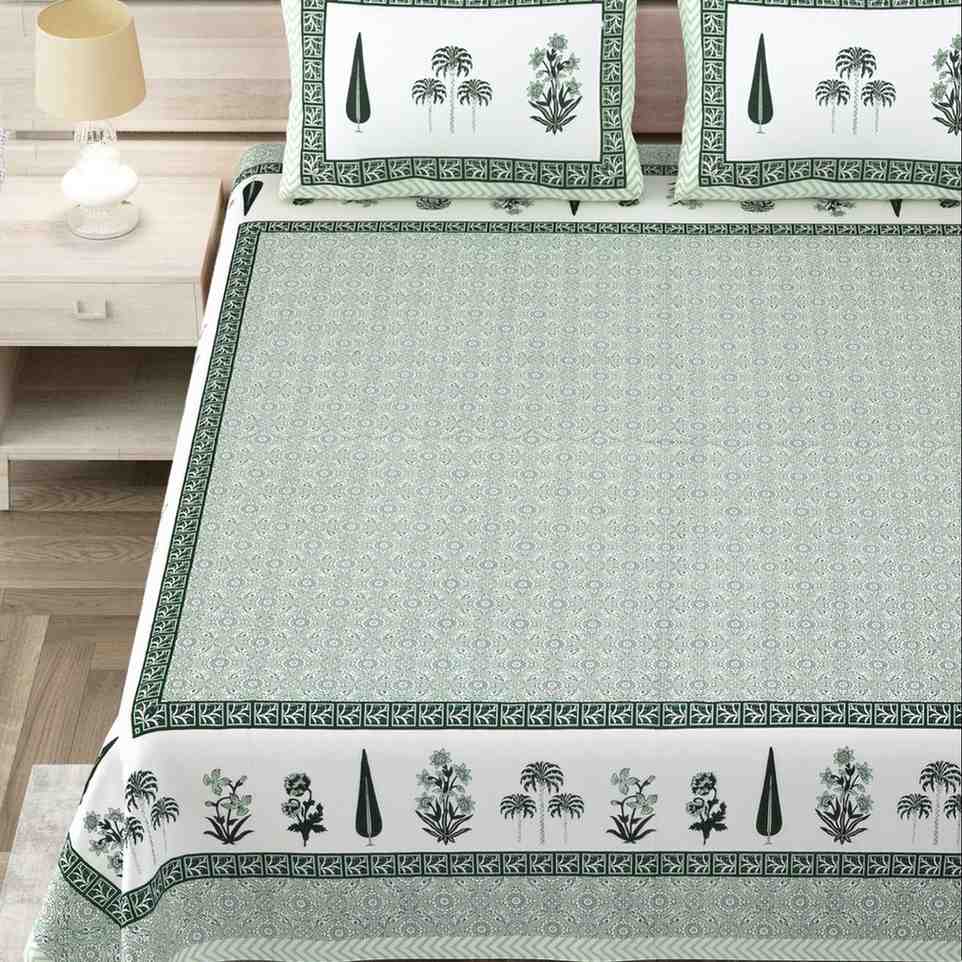 SENORA Lifestyle Green White Cotton Bedsheet 108×108