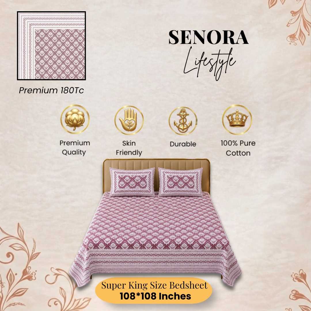 SENORA Lifestyle Maroon White Bedsheet with Pillow Covers