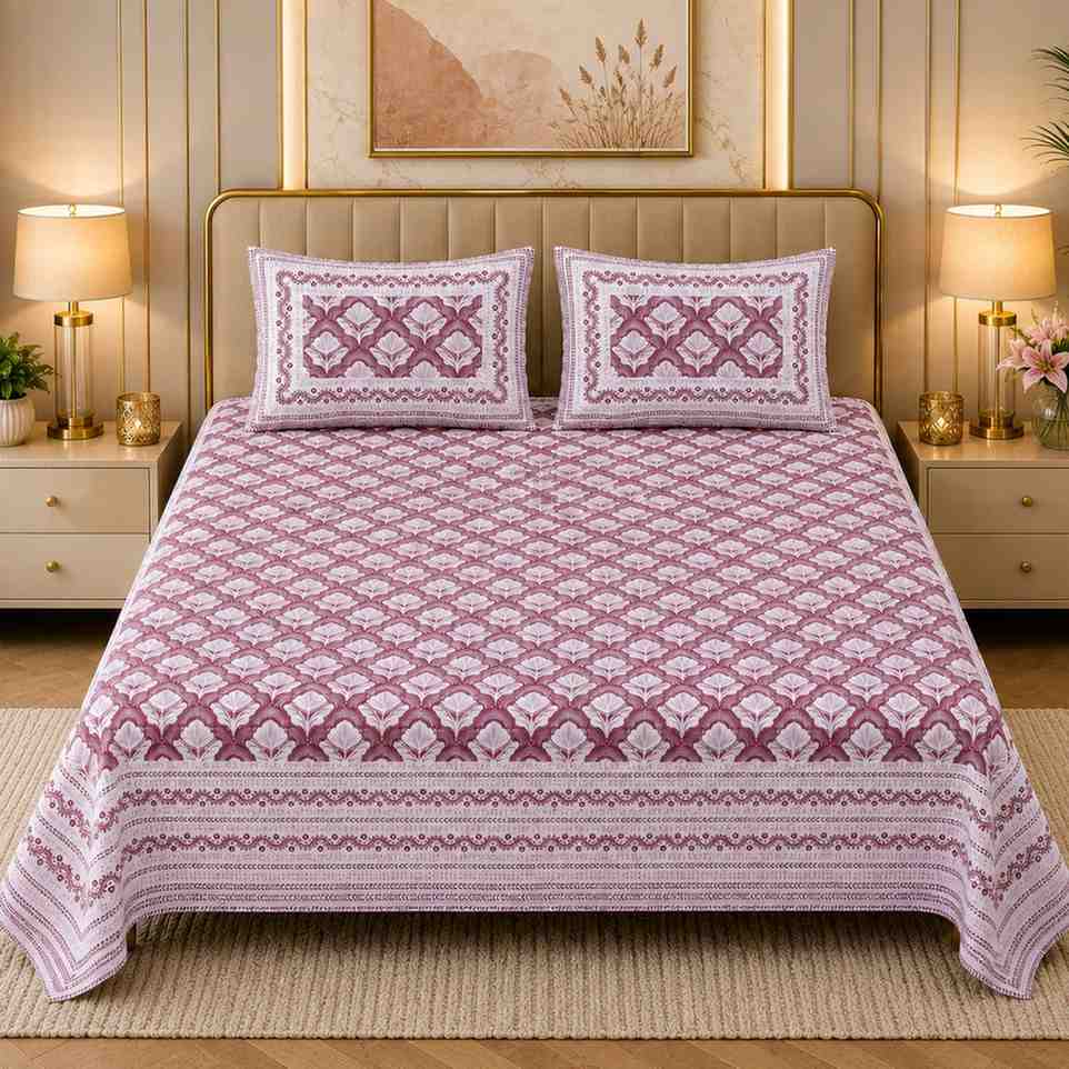 SENORA Lifestyle Maroon White Floral Bedsheet